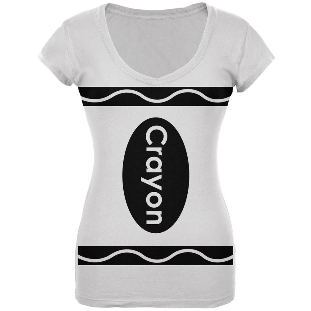 Halloween Crayon Costume White Juniors V-Neck T-Shirt