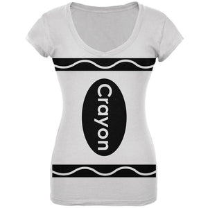 Halloween Crayon Costume White Juniors V-Neck T-Shirt