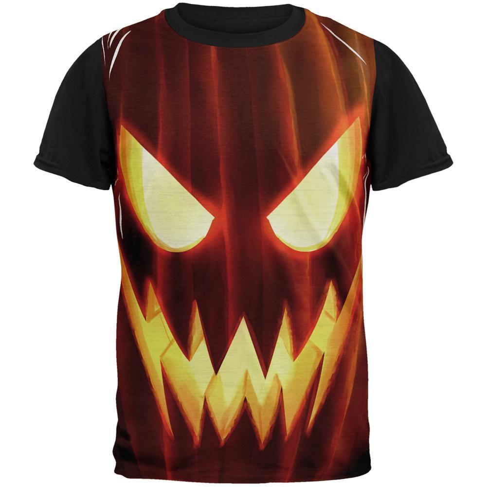 Halloween All Over JackOLantern Adult Black Back T-Shirt