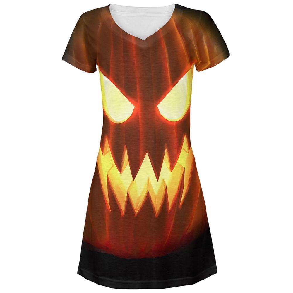 Halloween All Over JackOLantern Juniors V-Neck Dress
