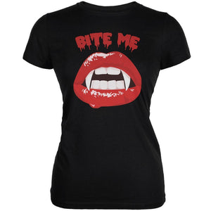Halloween Vampire Bite Me Black Juniors Soft T-Shirt