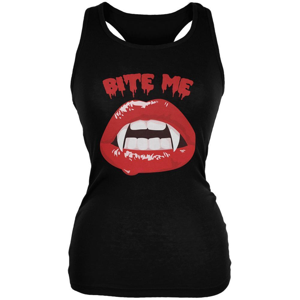 Halloween Vampire Bite Me Black Juniors Soft Tank Top