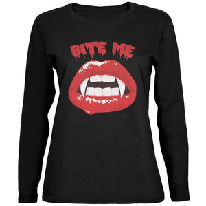 Halloween Vampire Bite Me Black Womens Long Sleeve T-Shirt