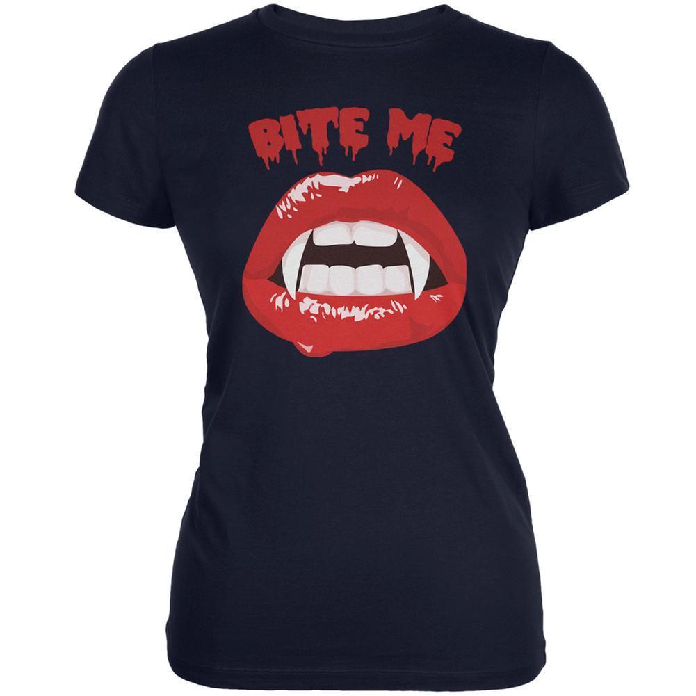 Halloween Vampire Bite Me Navy Juniors Soft T-Shirt