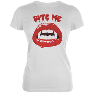 Halloween Vampire Bite Me White Juniors Soft T-Shirt