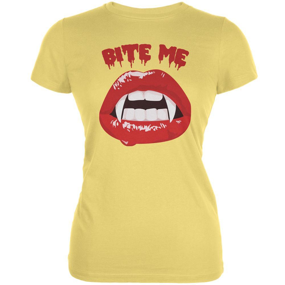 Halloween Vampire Bite Me Yellow Juniors Soft T-Shirt