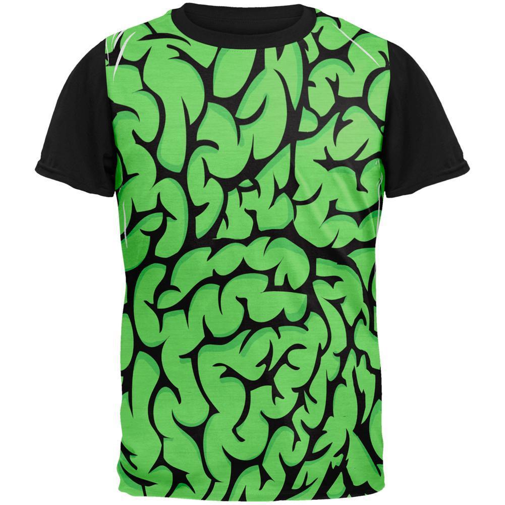 Halloween Green Brains Adult Black Back T-Shirt