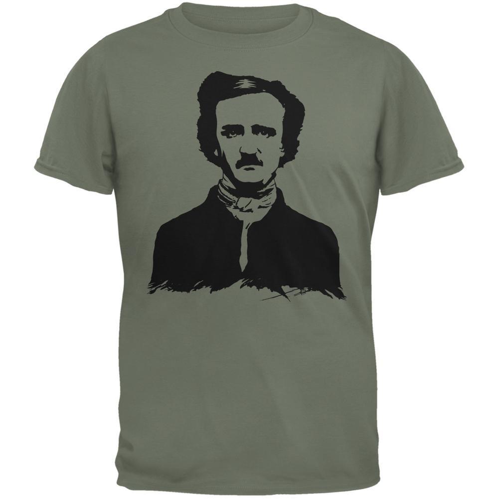 Halloween Edgar Allen Poe Military Green Adult T-Shirt