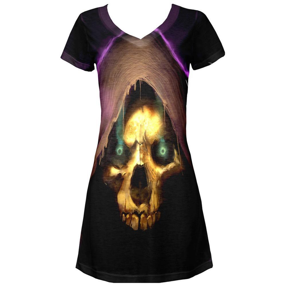 Halloween Grim Reaper All Over Juniors V-Neck Dress