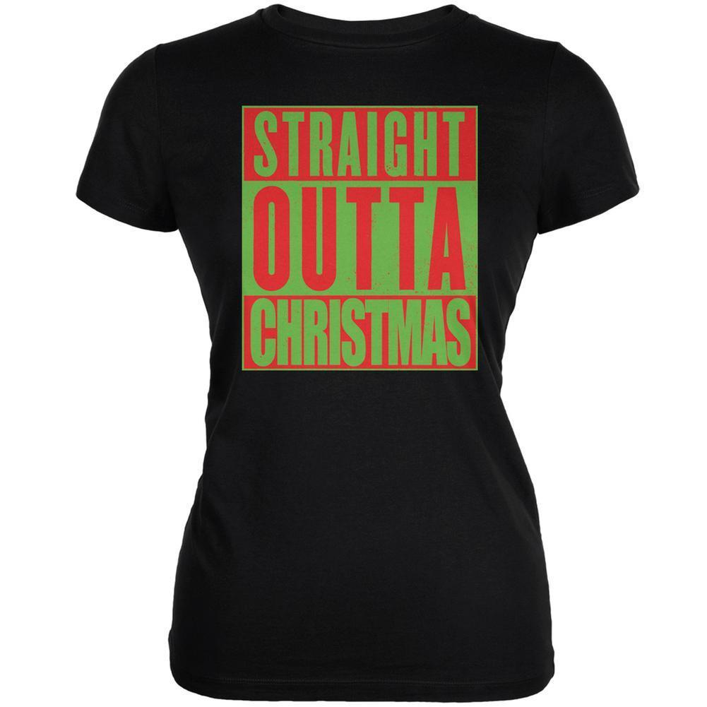 Straight Outta Christmas Black Juniors Soft T-Shirt