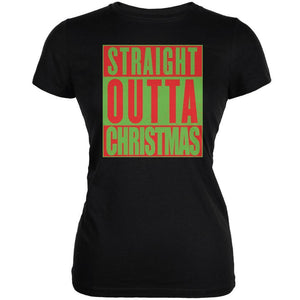 Straight Outta Christmas Black Juniors Soft T-Shirt