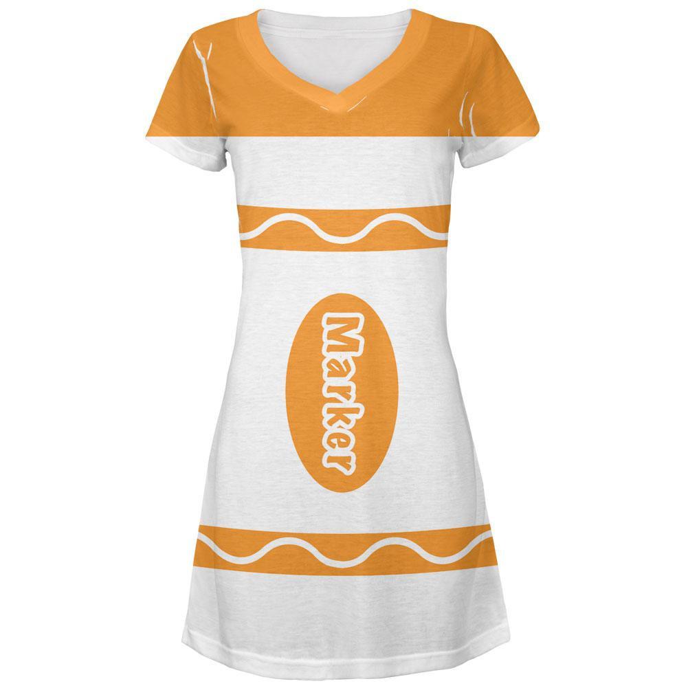 Marker Costume Orange All Over Juniors V-Neck Dress