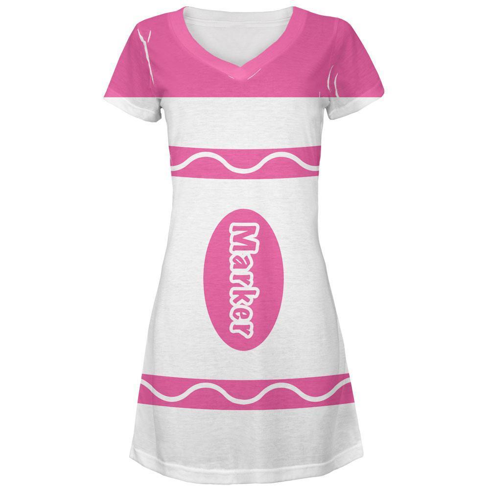 Marker Costume Pink All Over Juniors V-Neck Dress