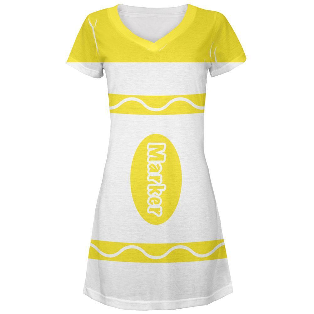 Marker Costume Yellow All Over Juniors V-Neck Dress