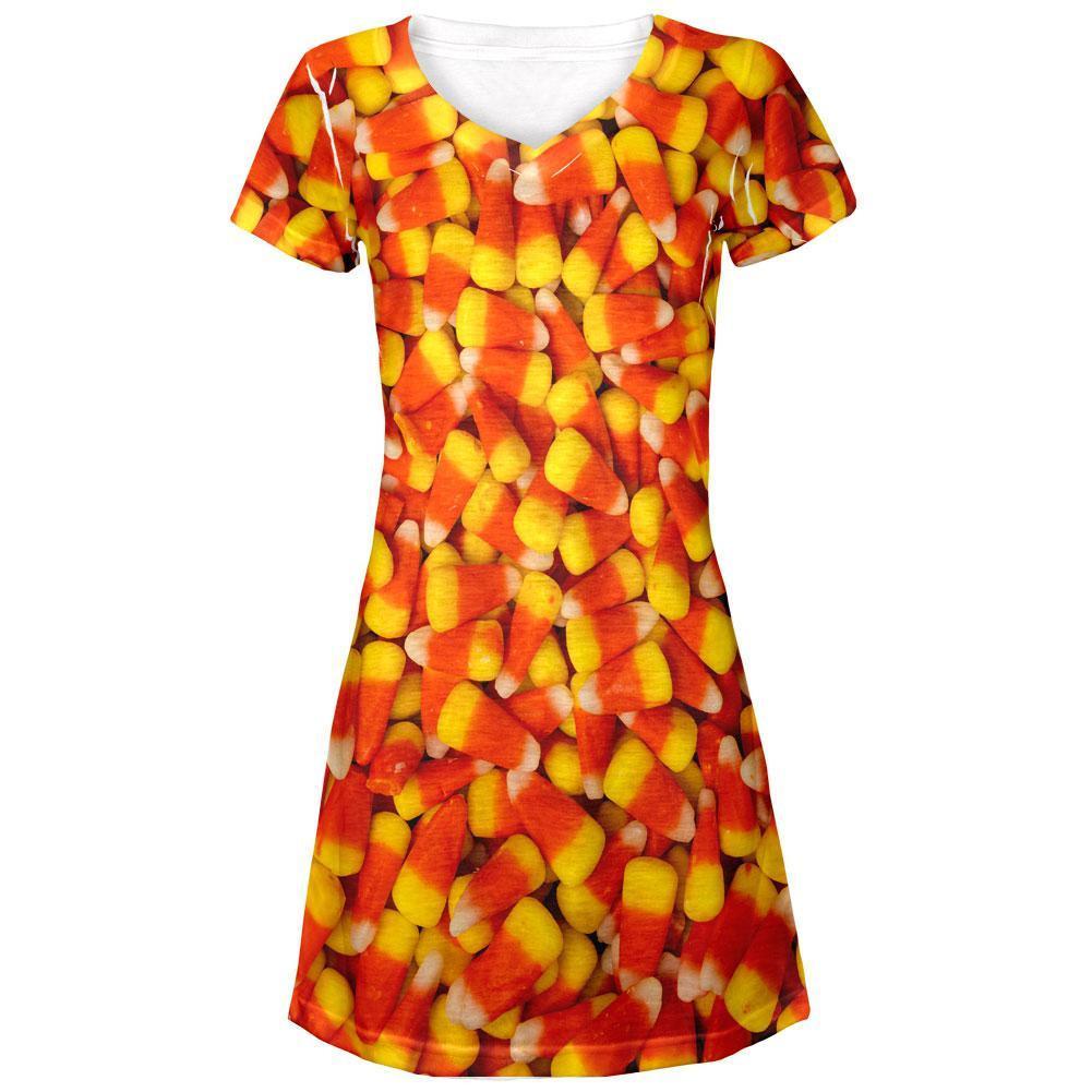 Halloween Candy Corn All Over Juniors V-Neck Dress