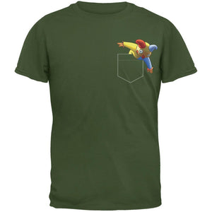 Pocket Halloween Horror Jack-In-The-Box Military Green Adult T-Shirt
