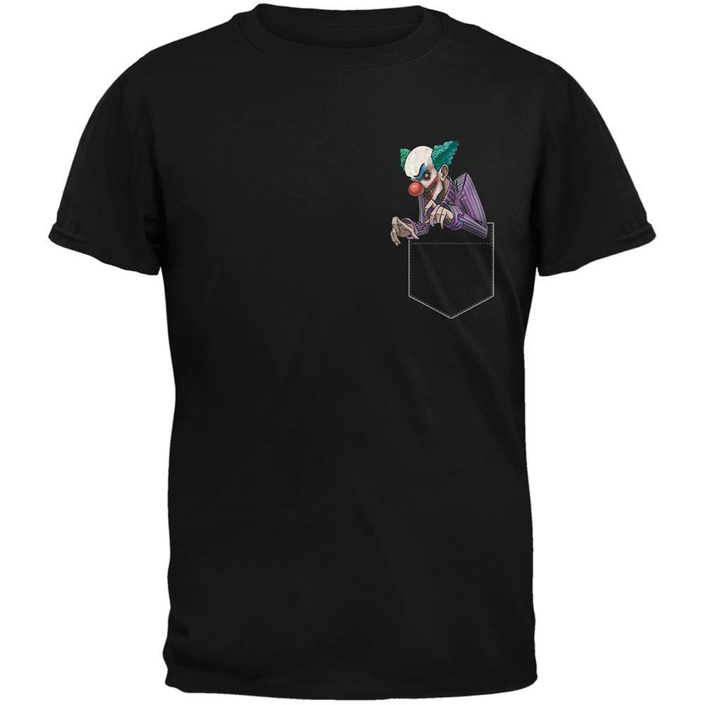 Pocket Halloween Horror Scary Clown Black Adult T-Shirt