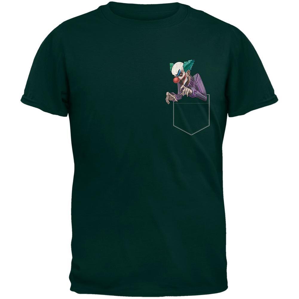 Pocket Halloween Horror Scary Clown Forest Green Adult T-Shirt