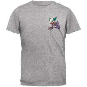 Pocket Halloween Horror Scary Clown Heather Grey Adult T-Shirt