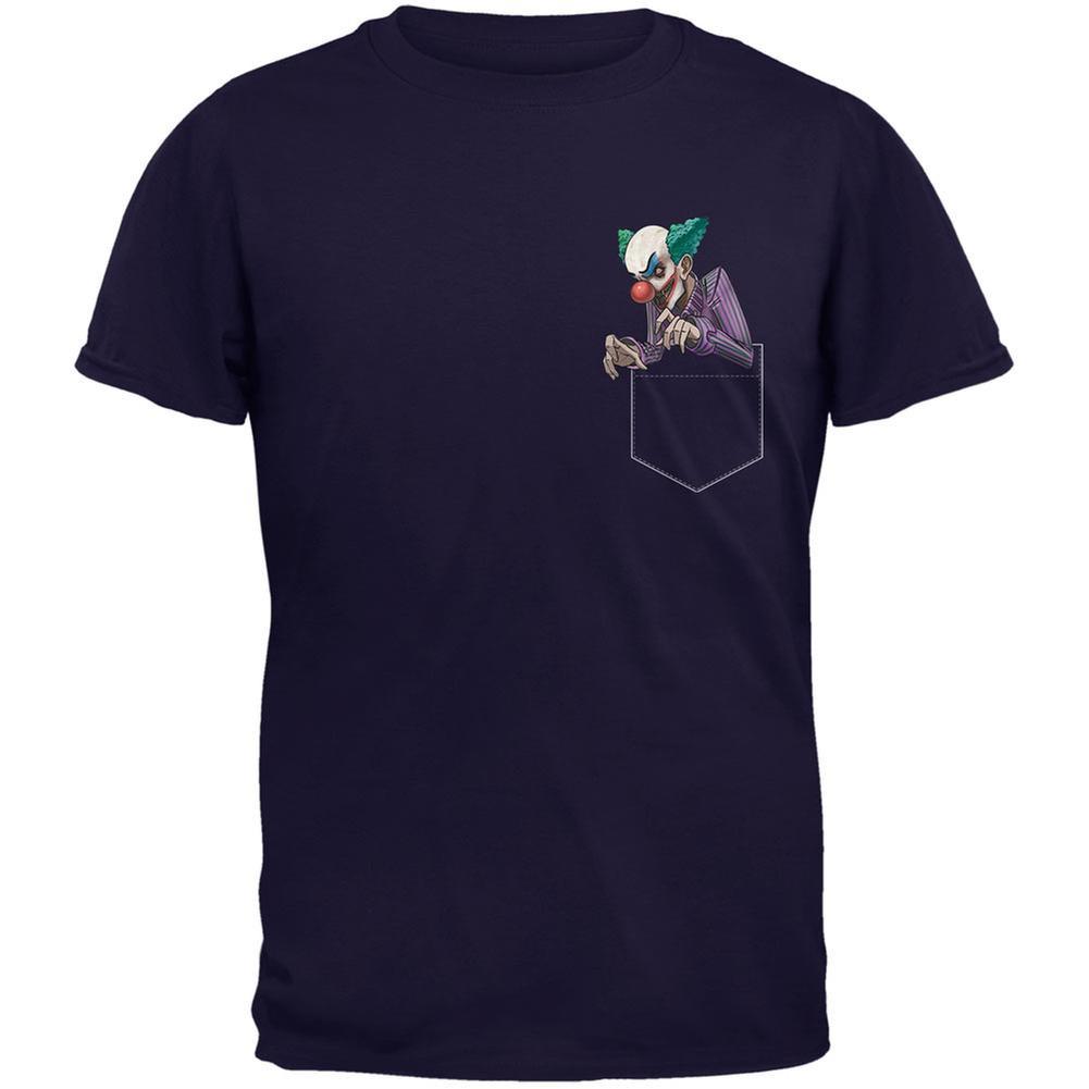 Pocket Halloween Horror Scary Clown Navy Adult T-Shirt