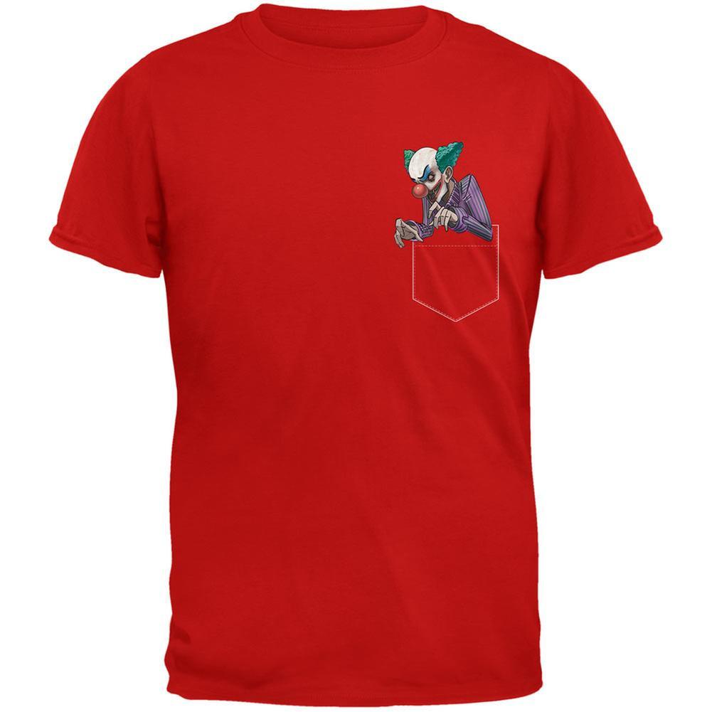 Pocket Halloween Horror Scary Clown Red Adult T-Shirt