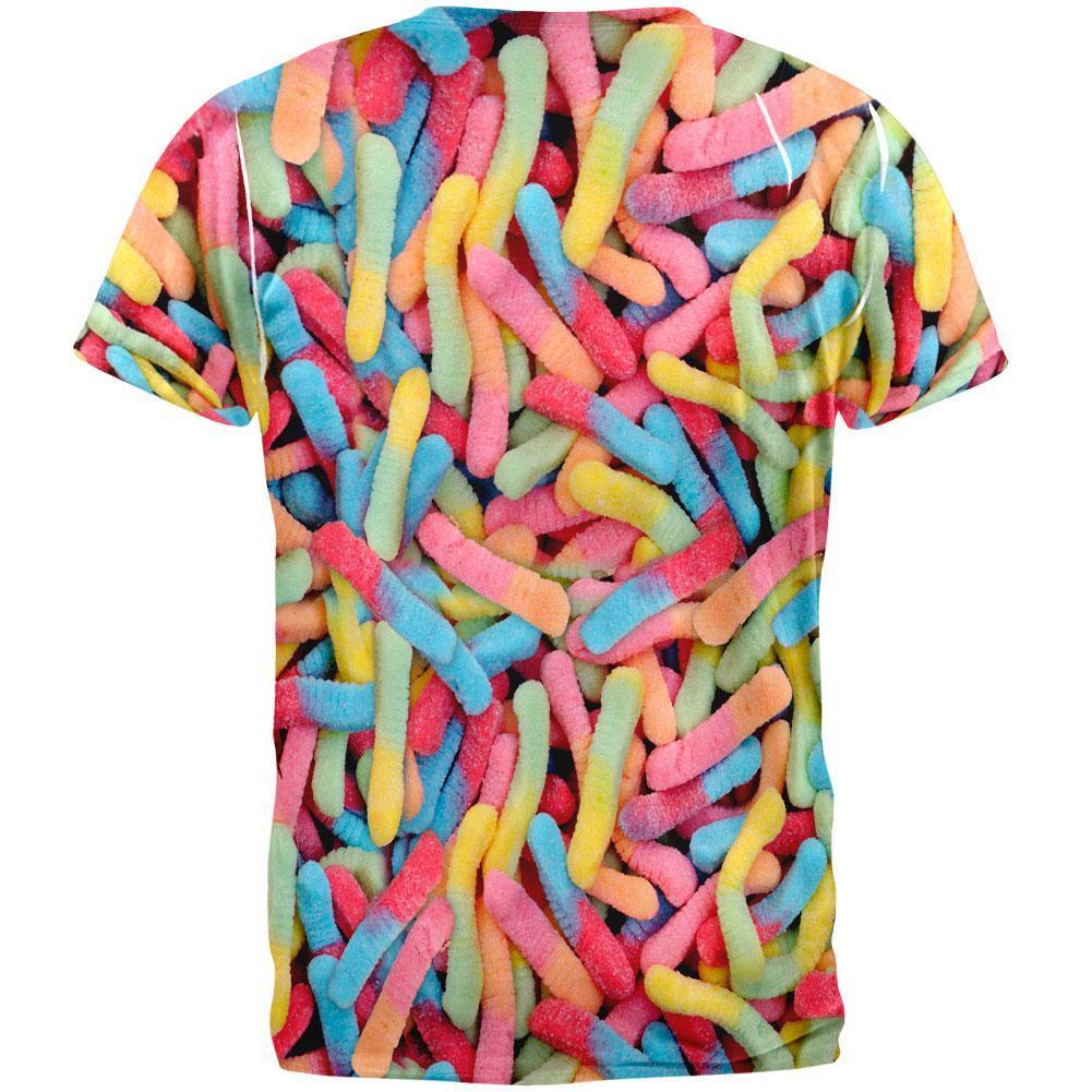 Halloween Sour Gummy Worms All Over Adult T-Shirt