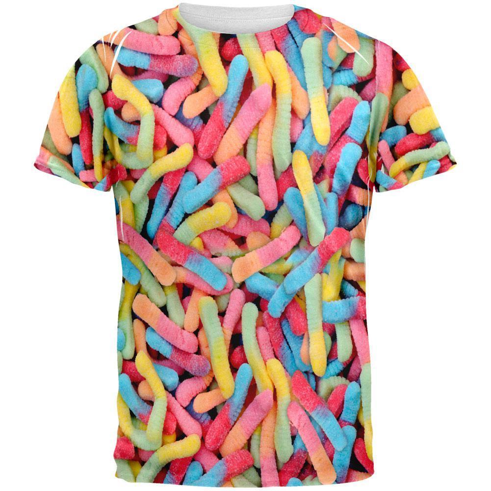 Halloween Sour Gummy Worms All Over Adult T-Shirt