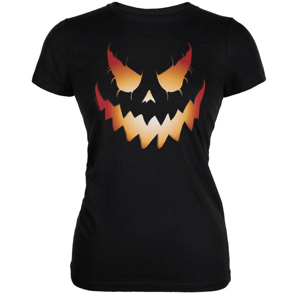 Halloween Evil Jack-O-Lantern Pumpkin Black Juniors Soft T-Shirt