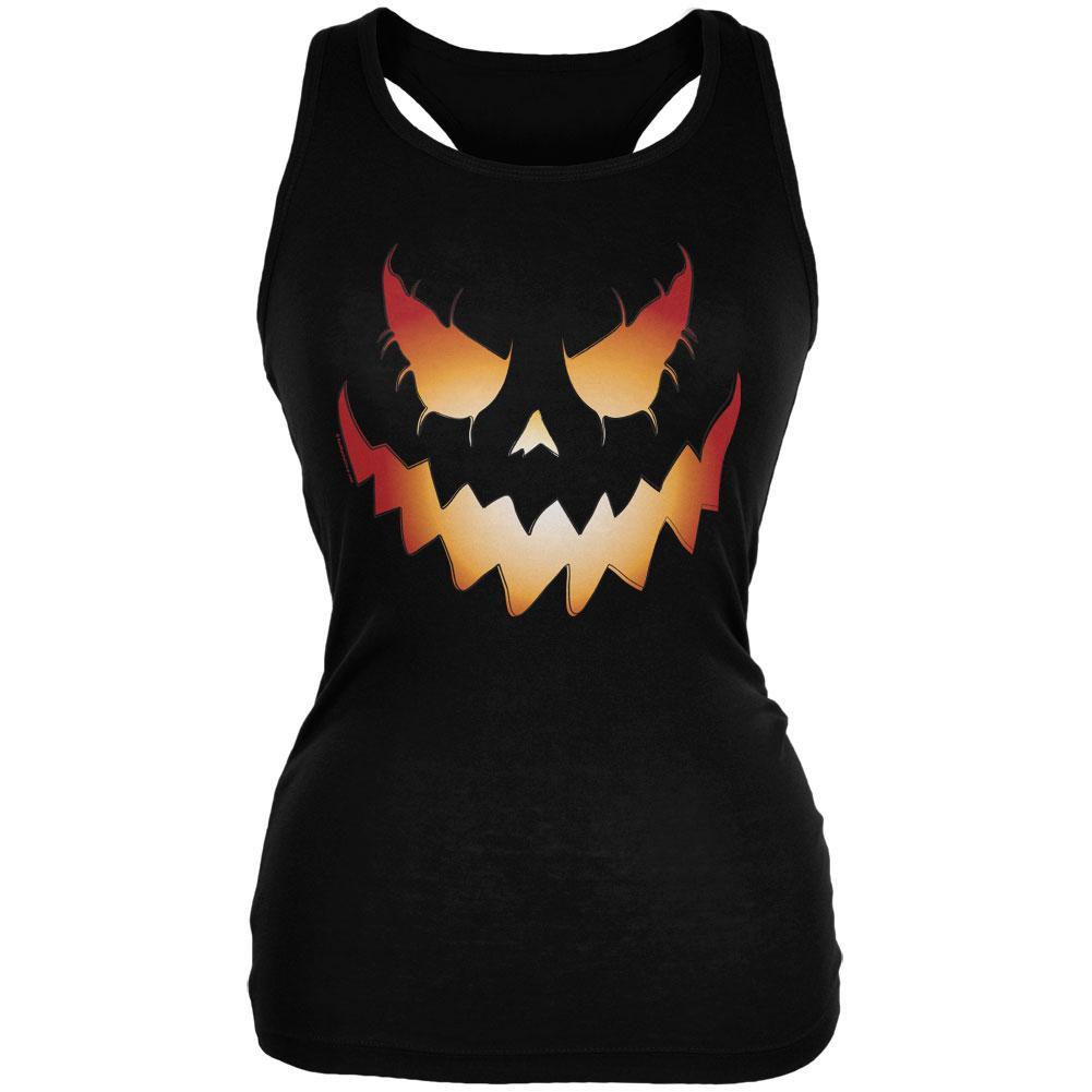 Halloween Evil Jack-O-Lantern Pumpkin Black Juniors Soft Tank Top