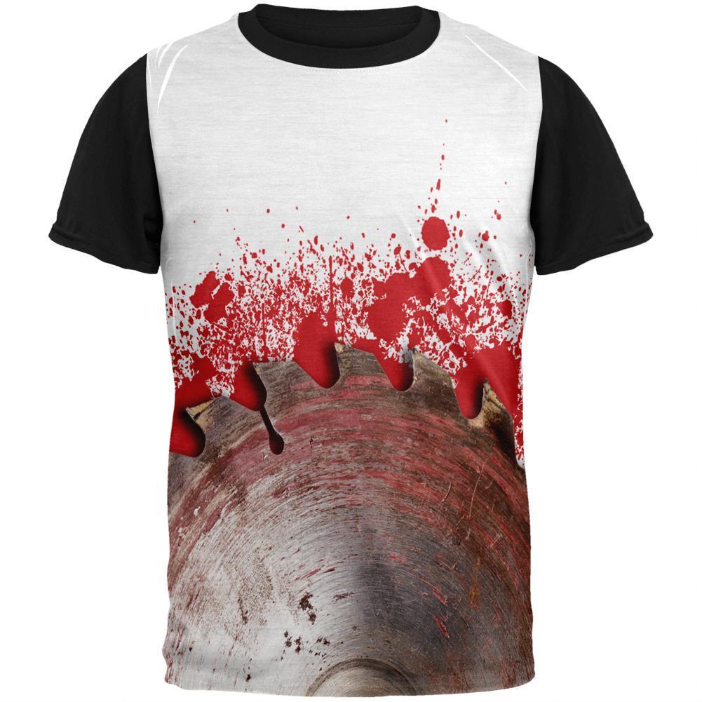 Halloween Bloody Saw Blade Massacre Adult Black Back T-Shirt