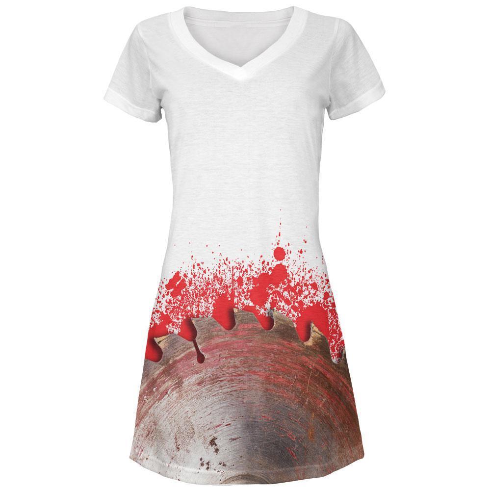 Halloween Bloody Saw Blade Massacre All Over Juniors V-Neck Dress