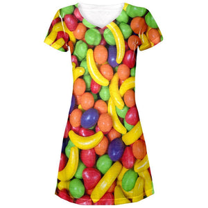 Halloween Fruit Candy All Over Juniors V-Neck Dress
