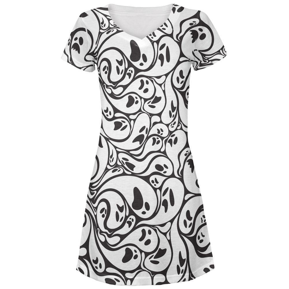 Halloween Ghosts & Ghouls All Over Juniors V-Neck Dress