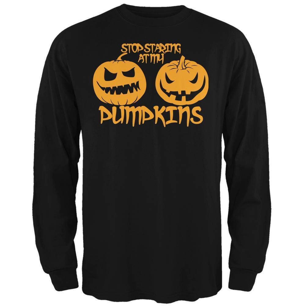 Halloween Staring at my Pumpkins Black Adult Long Sleeve T-Shirt