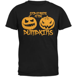 Halloween Staring at my Pumpkins Black Adult T-Shirt