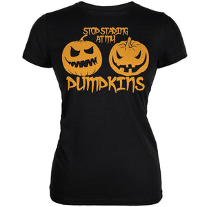Halloween Staring at my Pumpkins Black Juniors Soft T-Shirt