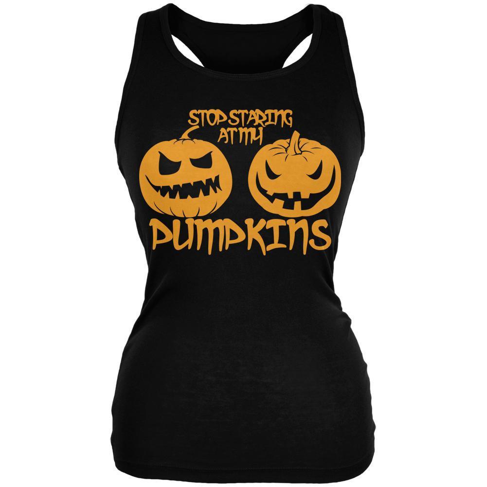 Halloween Staring at my Pumpkins Black Juniors Soft Tank Top