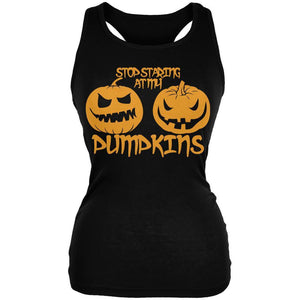 Halloween Staring at my Pumpkins Black Juniors Soft Tank Top