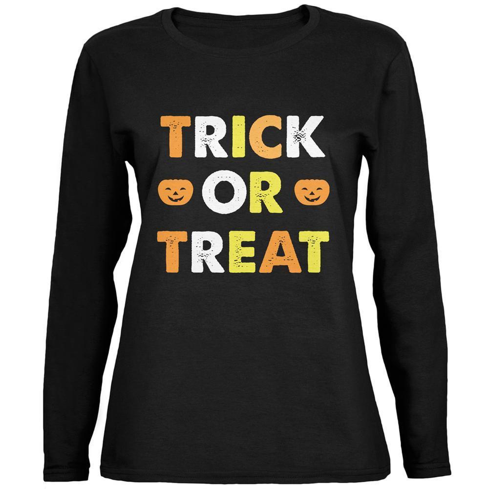 Halloween Trick Or Treat Black Womens Long Sleeve T-Shirt