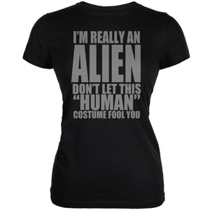 Halloween Human Alien Costume Black Juniors Soft T-Shirt