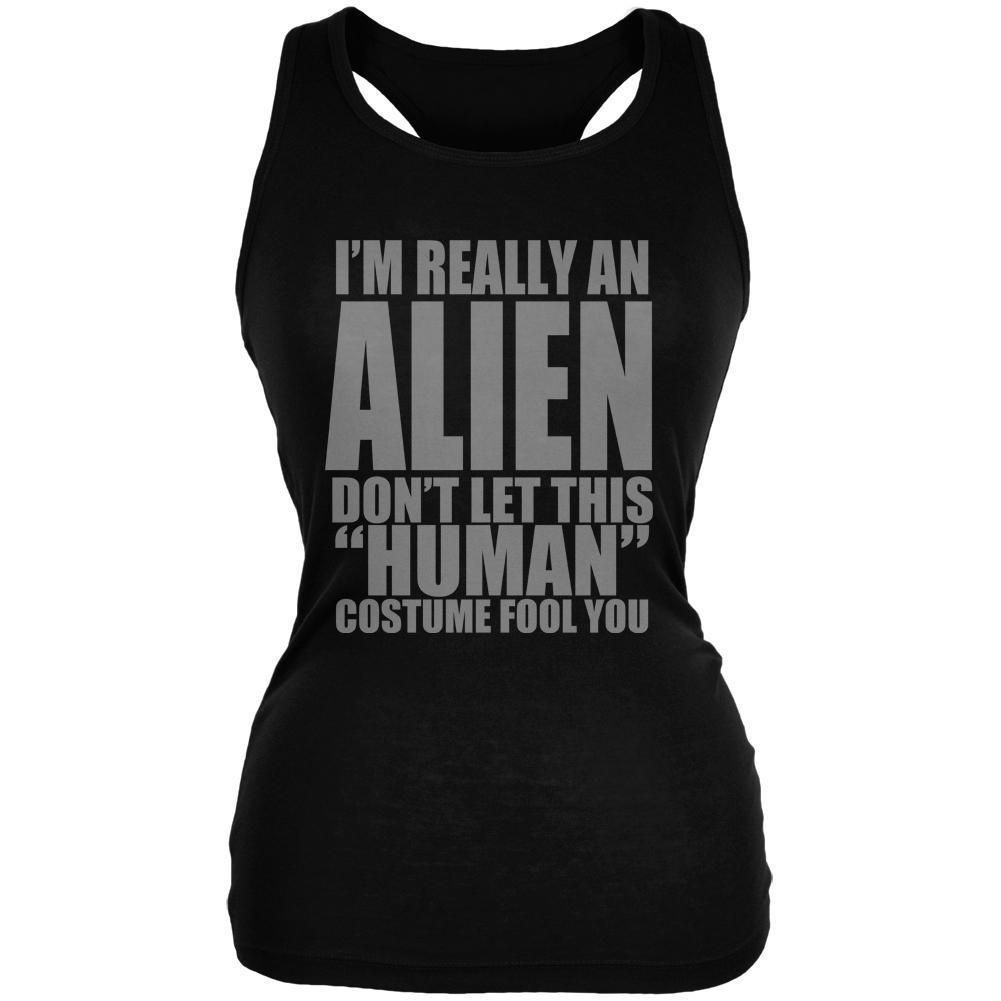 Halloween Human Alien Costume Black Juniors Soft Tank Top