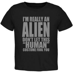 Halloween Human Alien Costume Black Toddler T-Shirt