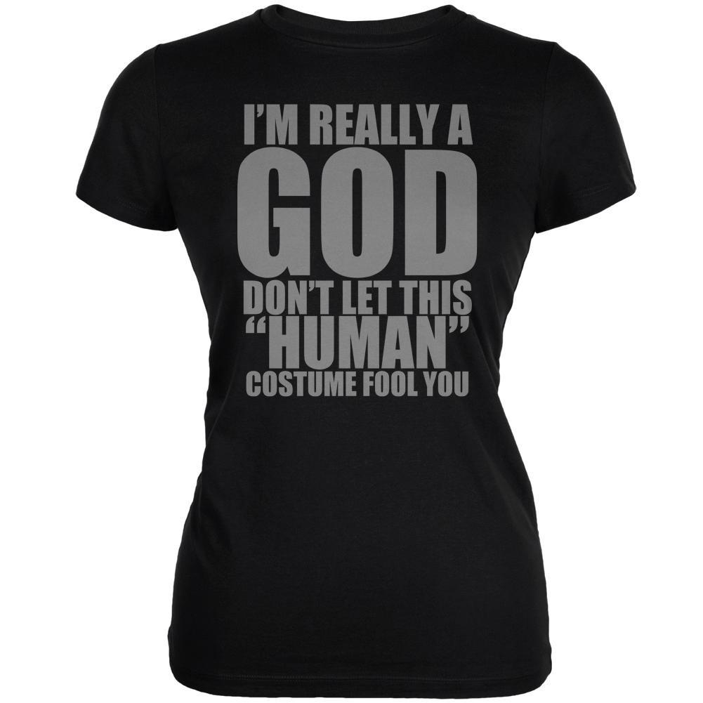 Halloween Human God Costume Black Juniors Soft T-Shirt