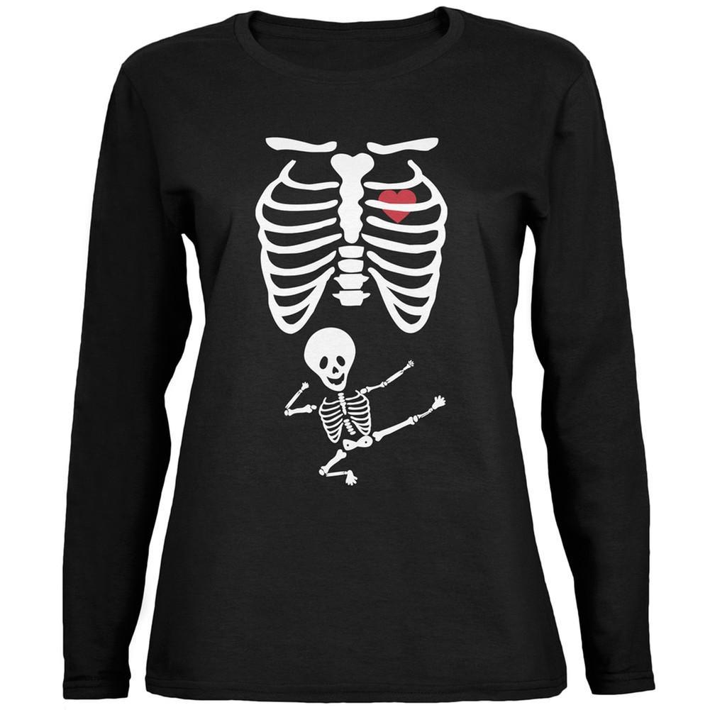 Kung Fu Halloween Skeleton Baby Black Womens Long Sleeve T-Shirt