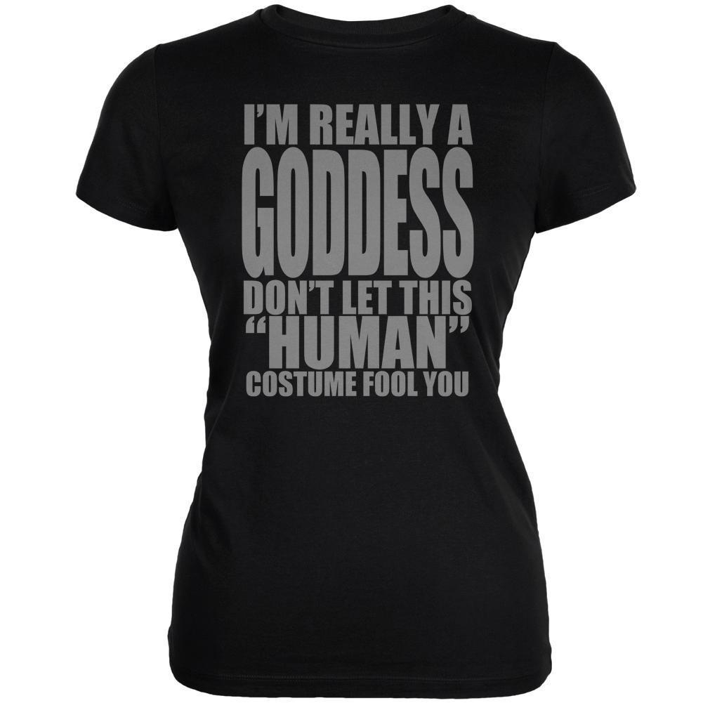 Halloween Human Goddess Costume Black Juniors Soft T-Shirt