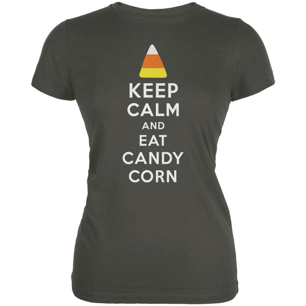 Halloween Keep Calm Candy Corn Asphalt Juniors Soft T-Shirt