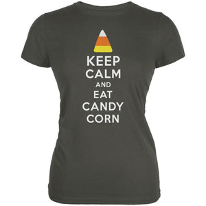 Halloween Keep Calm Candy Corn Asphalt Juniors Soft T-Shirt