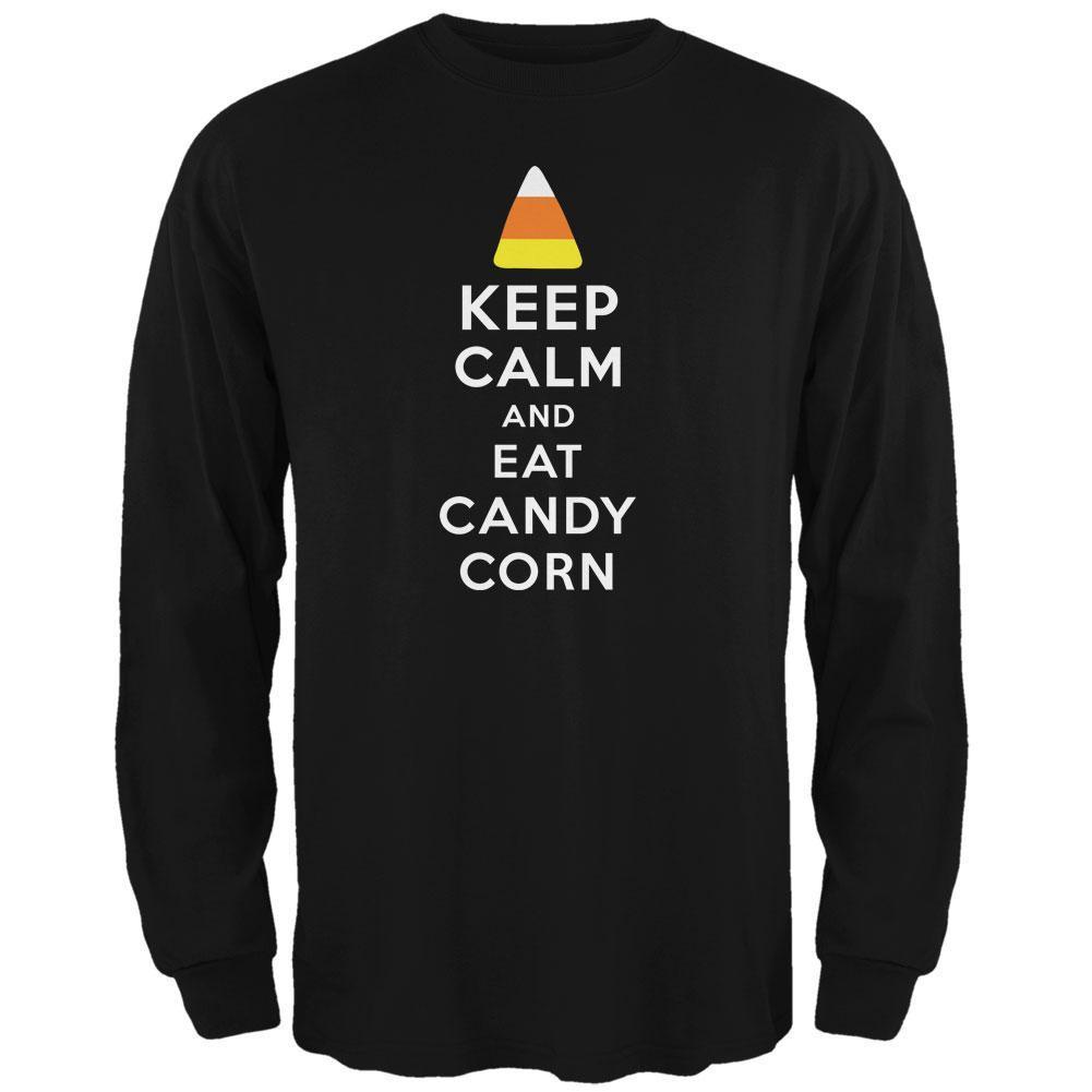 Halloween Keep Calm Candy Corn Black Adult Long Sleeve T-Shirt