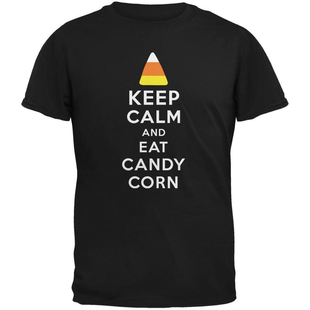 Halloween Keep Calm Candy Corn Black Adult T-Shirt