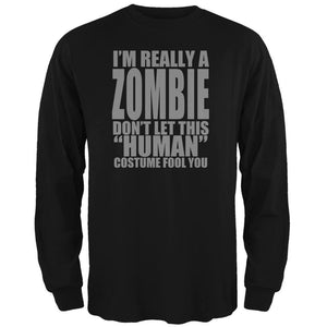 Halloween Human Zombie Costume Black Adult Long Sleeve T-Shirt